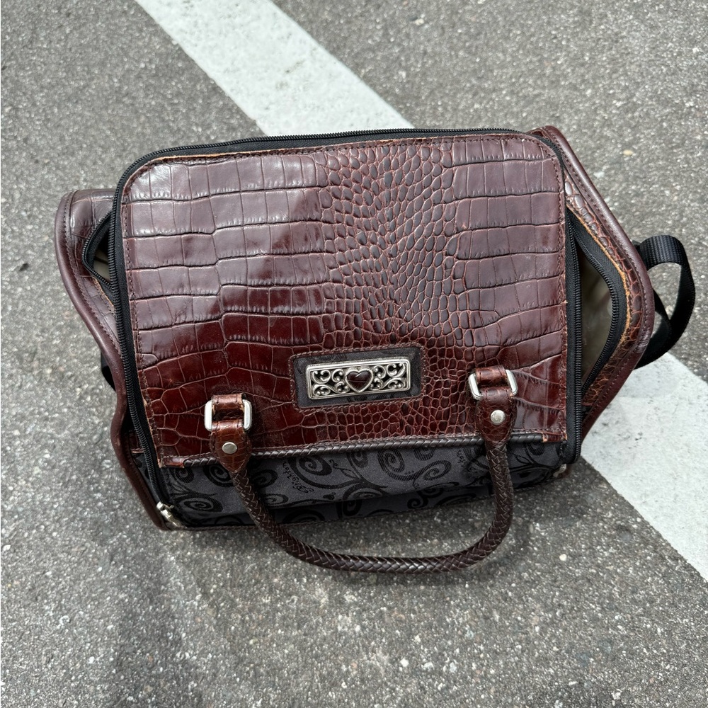 Brighton Brown and Black Crocodile-Embossed Travel Bag